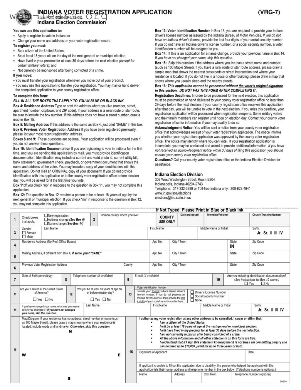 Blank Indiana State 50504 Form