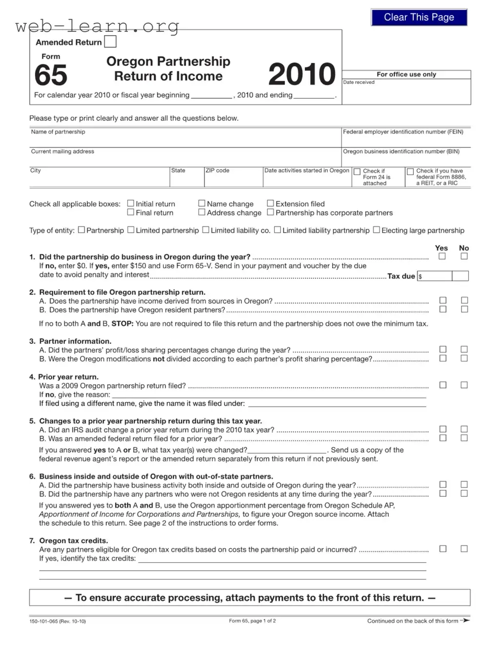 Blank 65 Oregon Form