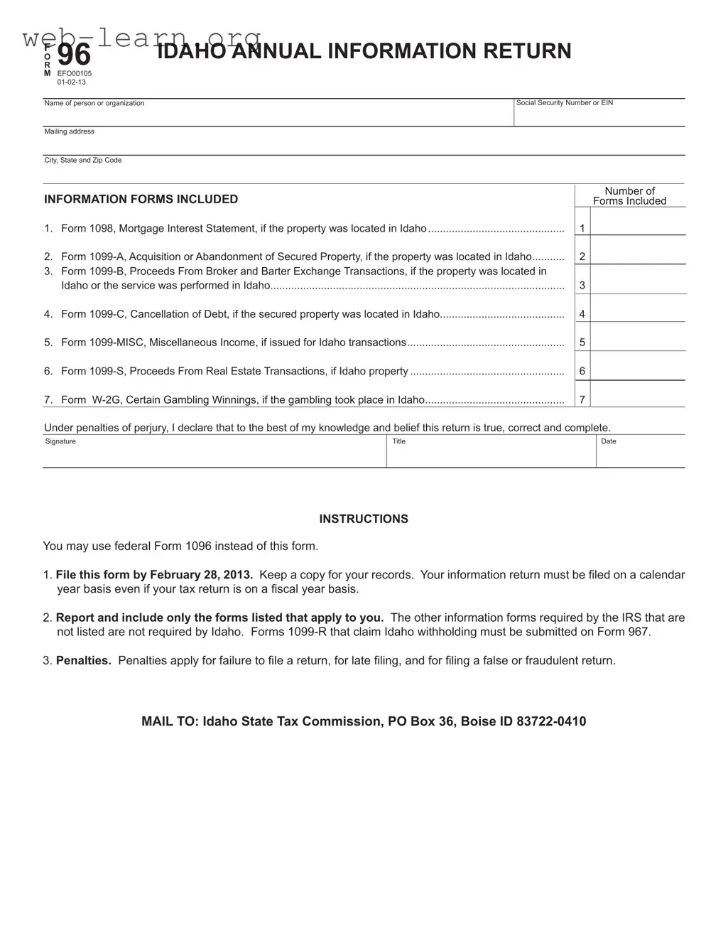 Blank 96 Idaho Form