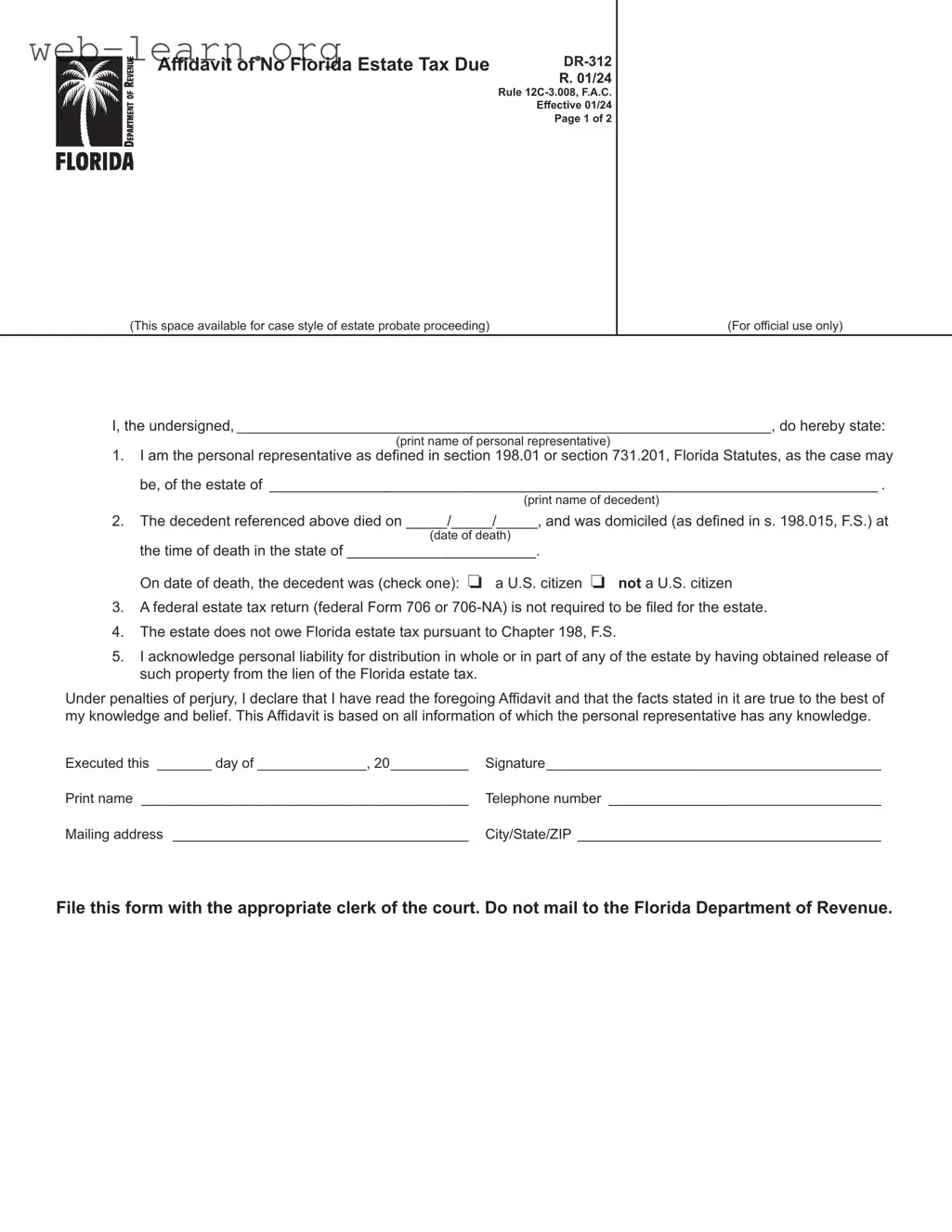 Blank Fl Dr 312 Form