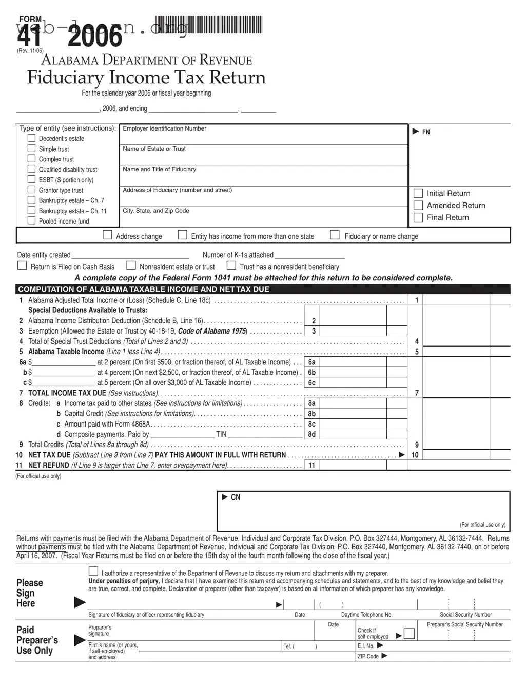 Blank Alabama 41 Form