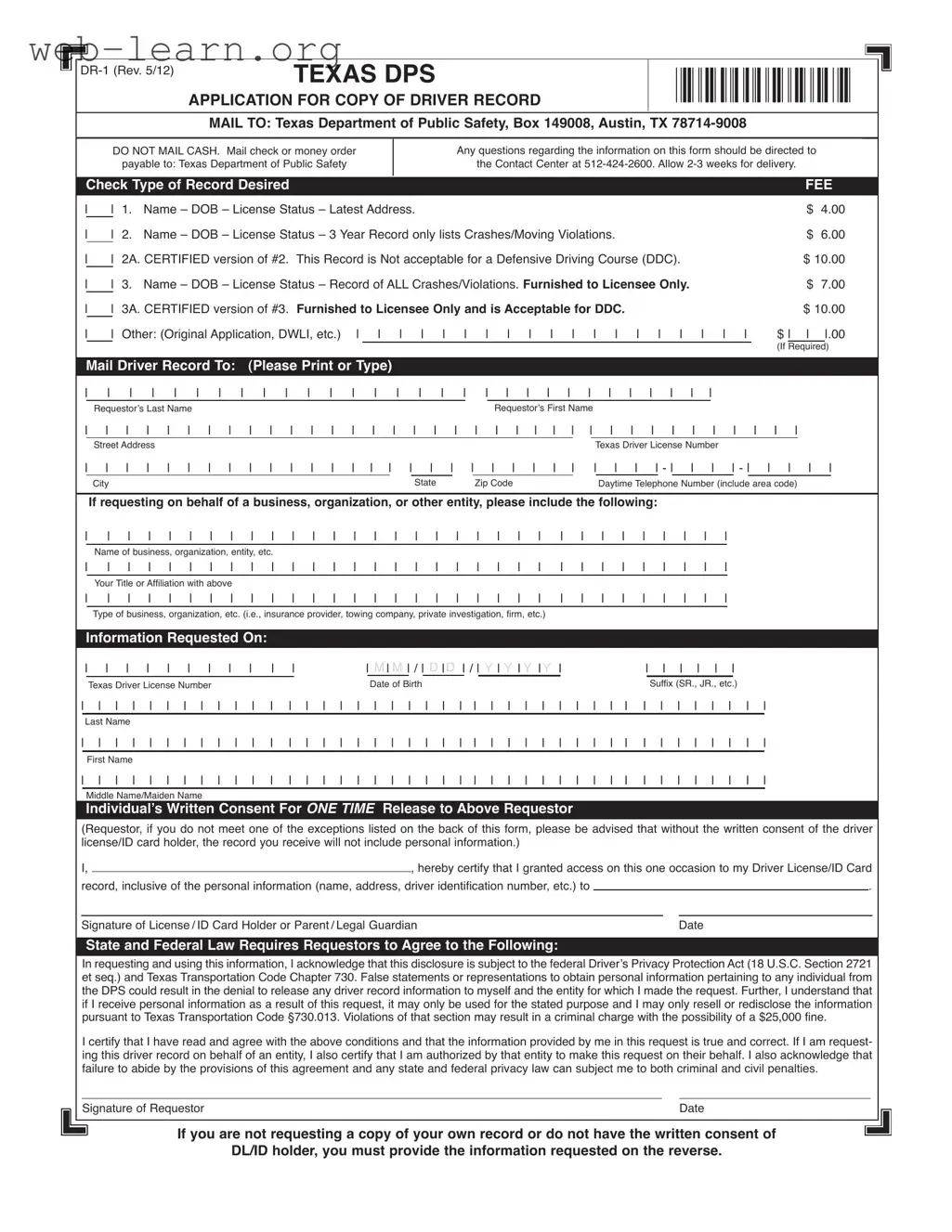 Blank Dr 1 Texas Form