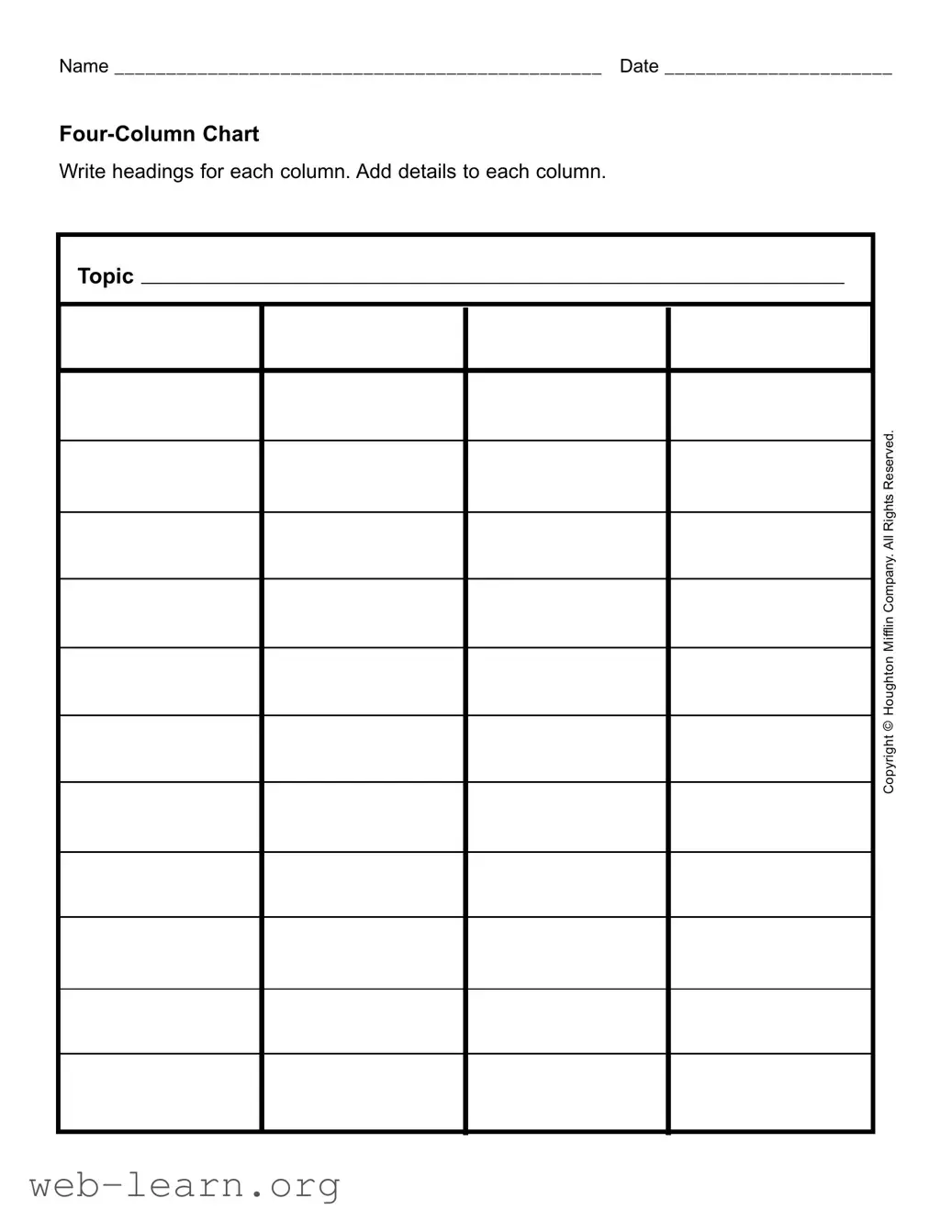 Blank Four Column Chart Form