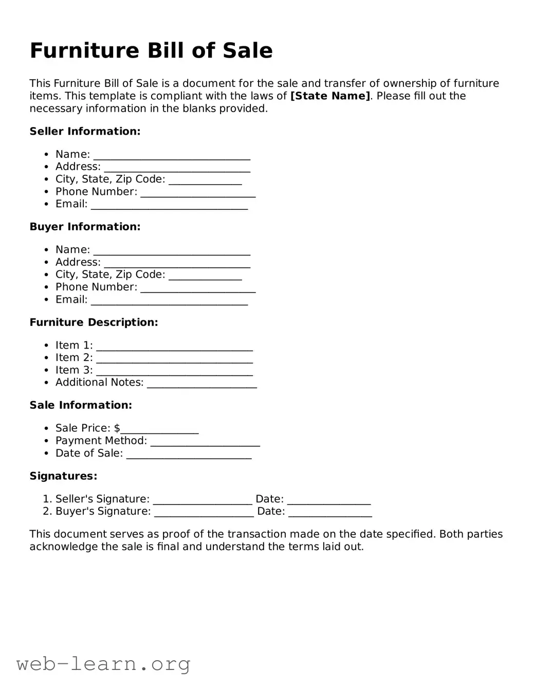 Attorney-Approved Furniture Bill of Sale Template