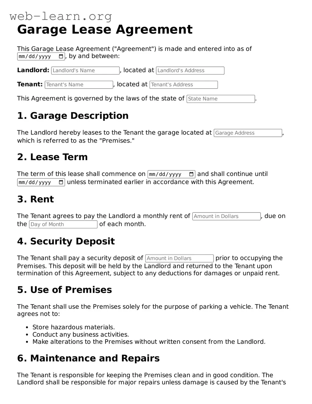 Attorney-Approved Garage Lease Agreement Template