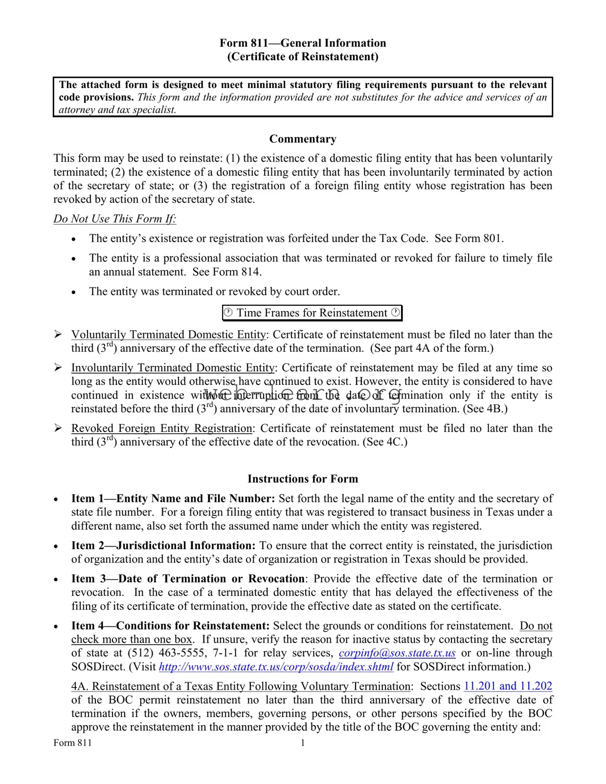 Blank Texas 811 Form