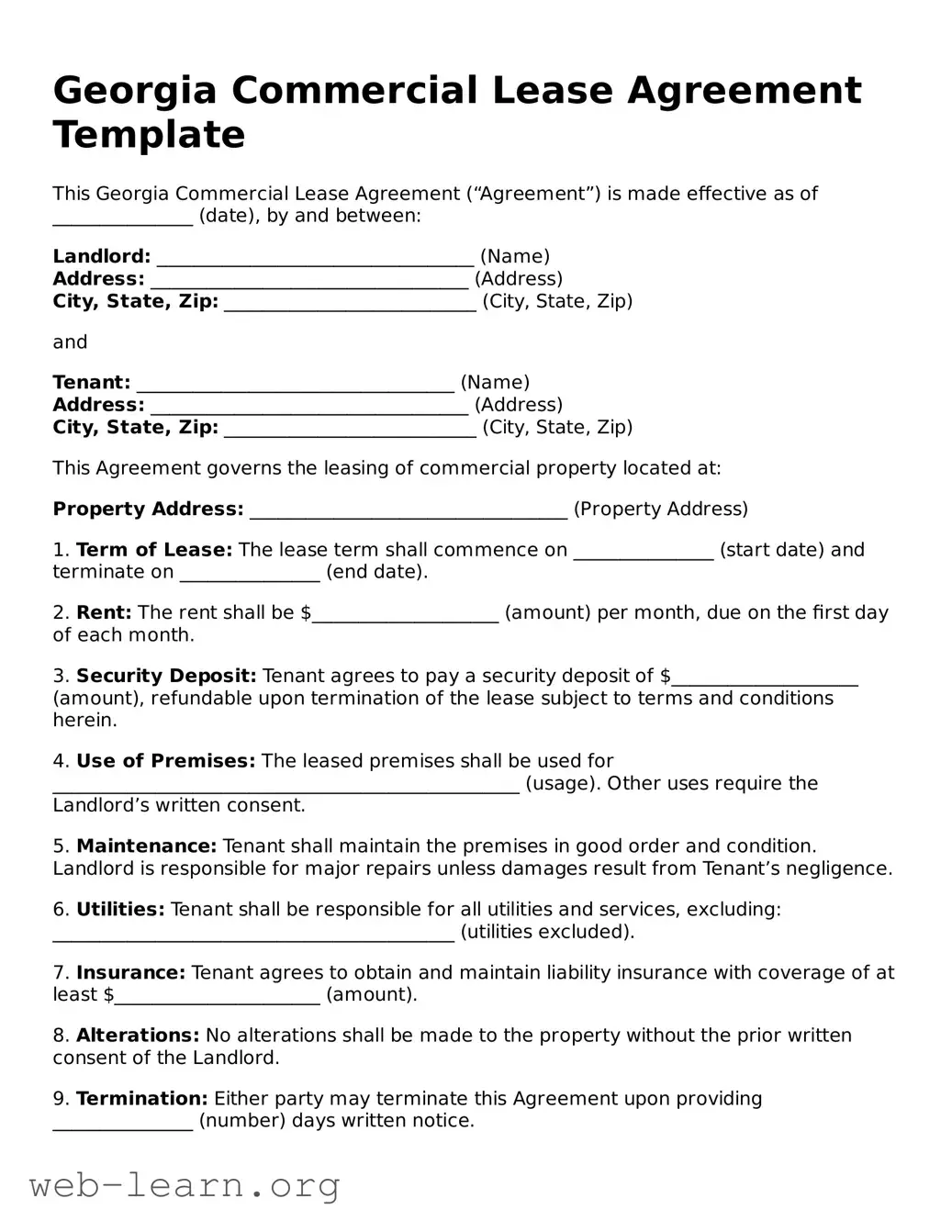 Attorney-Approved Commercial Lease Agreement Document for the State of Georgia