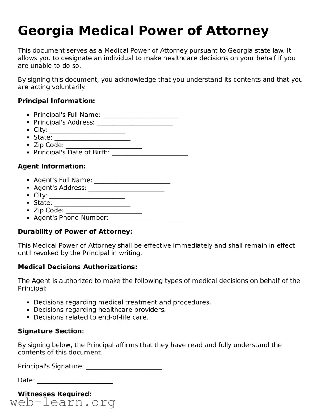 Attorney-Approved Medical Power of Attorney Document for the State of Georgia