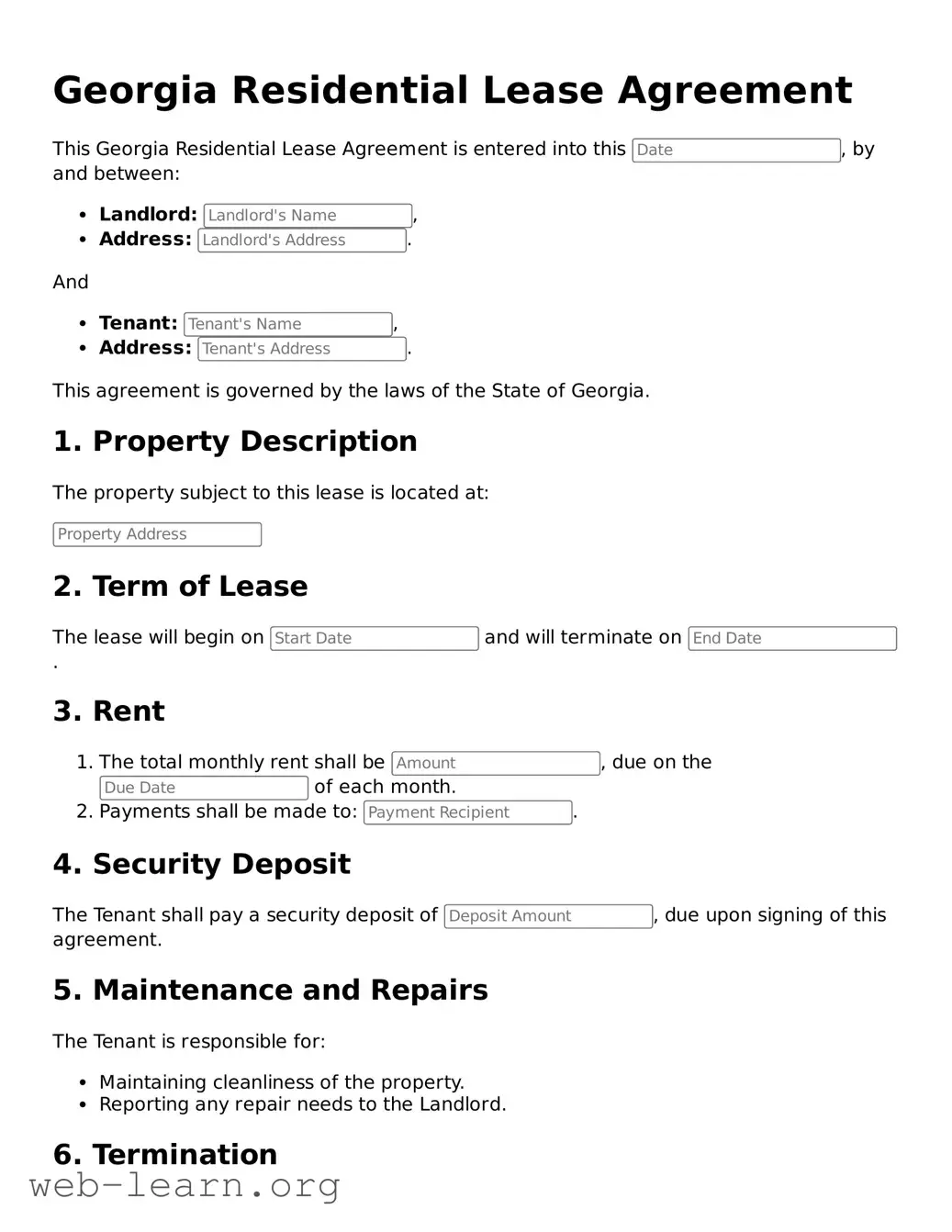 Attorney-Approved Residential Lease Agreement Document for the State of Georgia