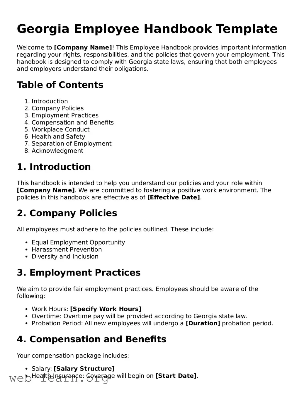 Attorney-Approved Employee Handbook Document for the State of Georgia