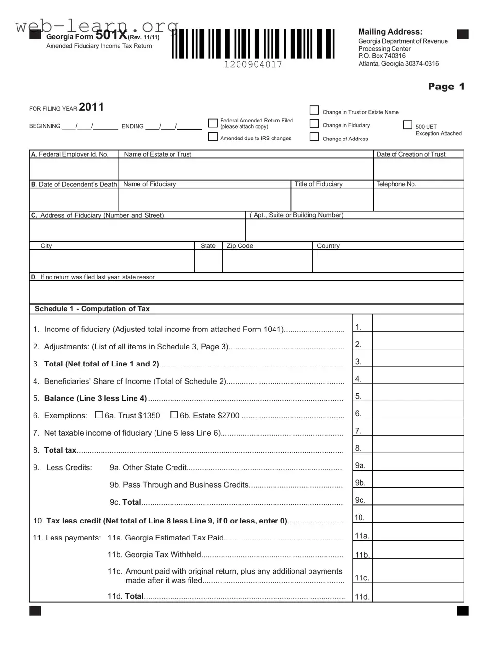 Blank Georgia 501X Form