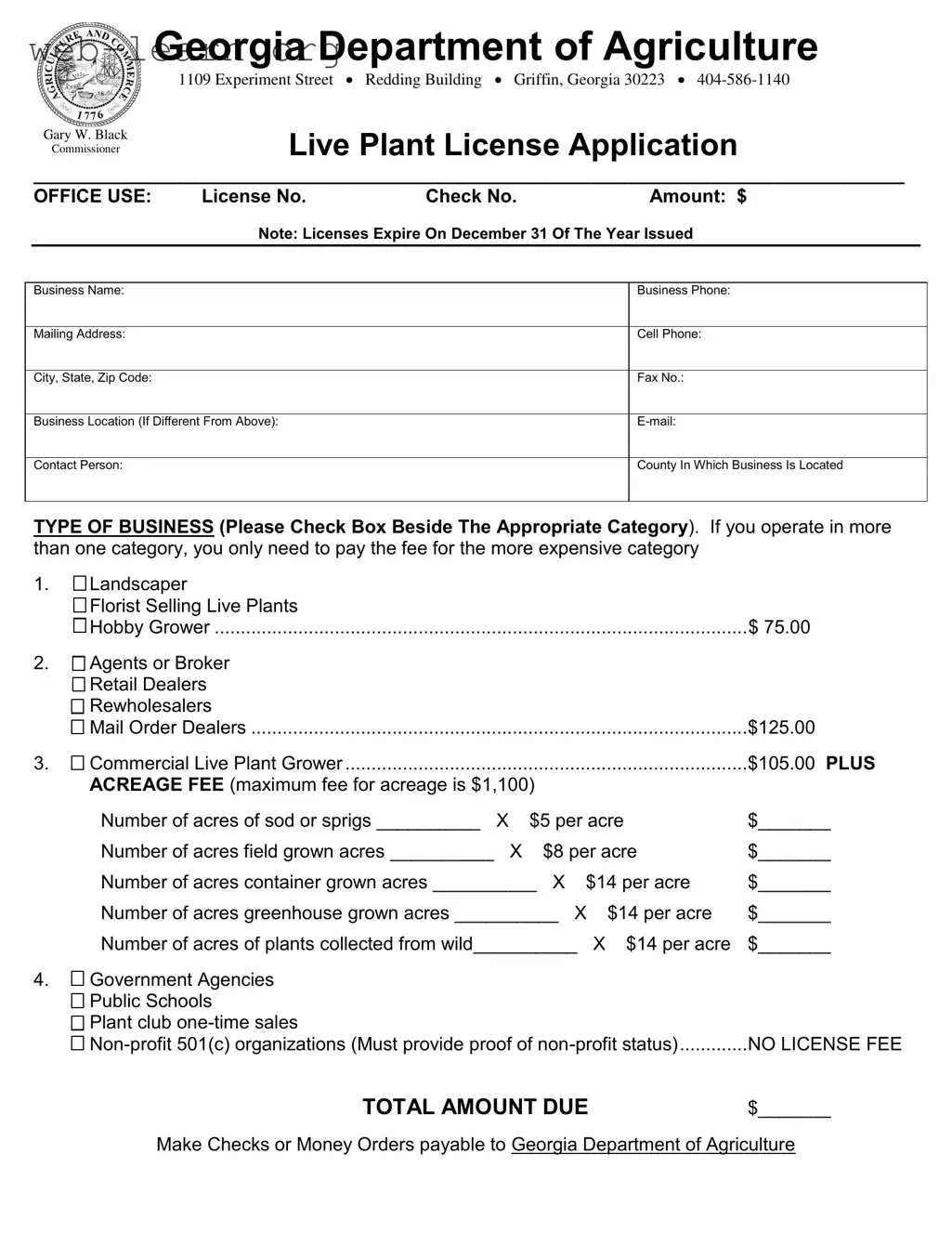 Blank Georgia Plant License Application Form