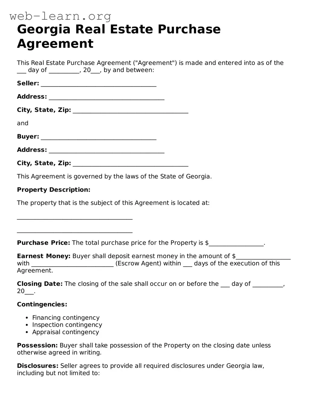 Attorney-Approved Real Estate Purchase Agreement Document for the State of Georgia