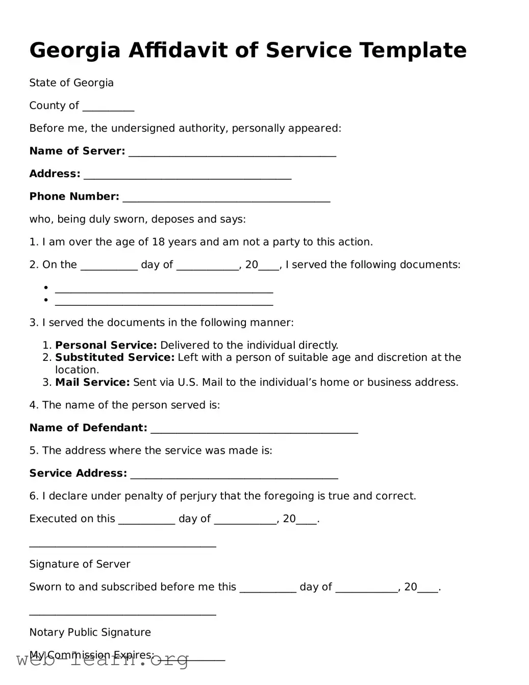Attorney-Approved Affidavit of Service Document for the State of Georgia