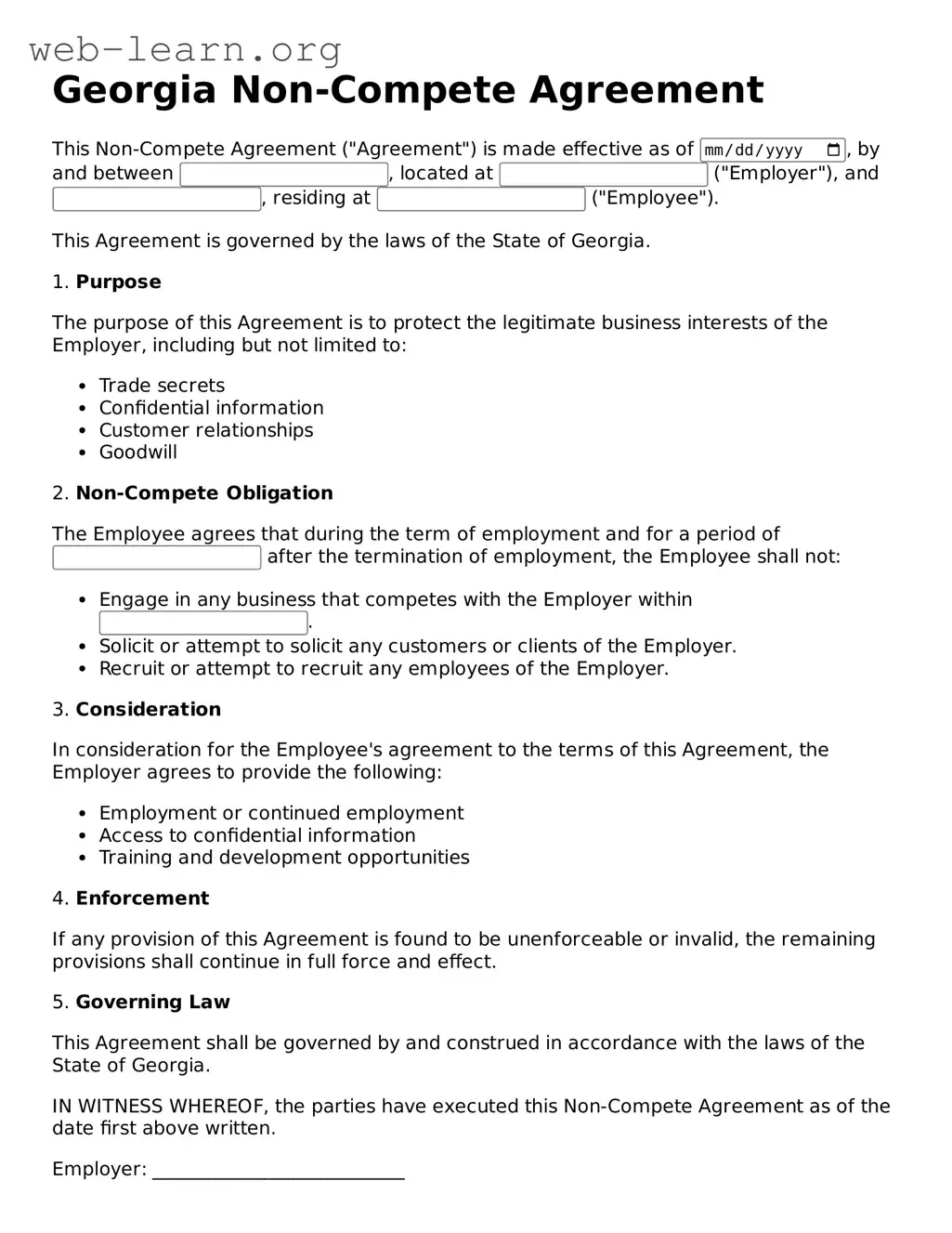 Attorney-Approved Non-compete Agreement Document for the State of Georgia