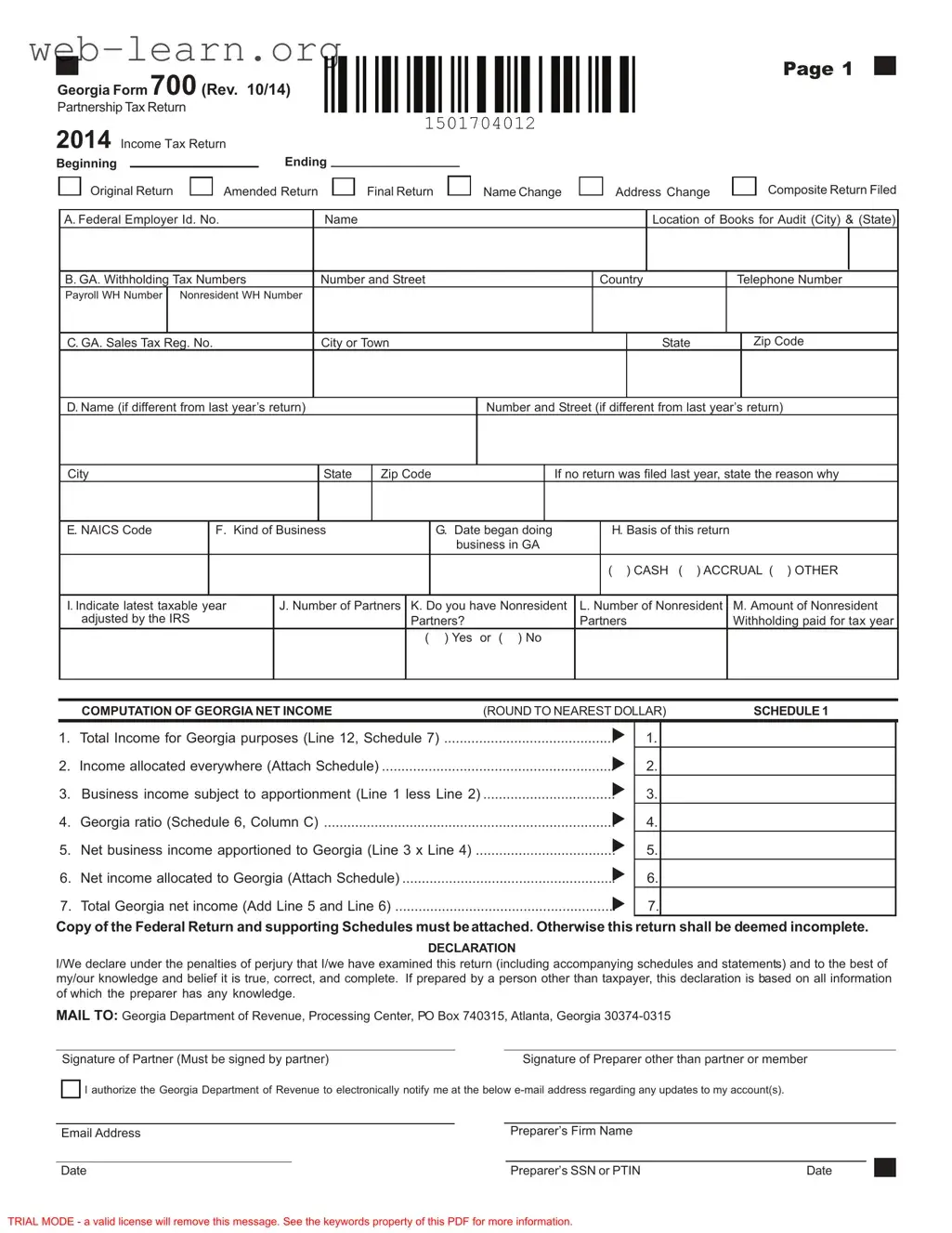 Blank Georgia 700 Form