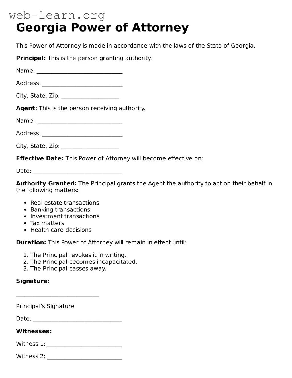 Attorney-Approved Power of Attorney Document for the State of Georgia