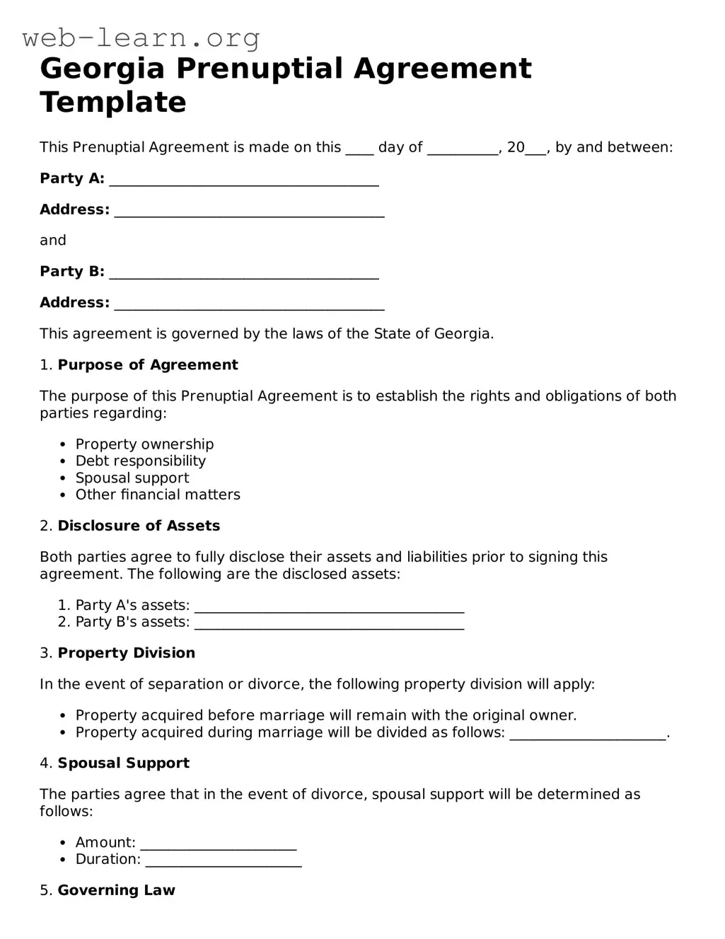 Attorney-Approved Prenuptial Agreement Document for the State of Georgia