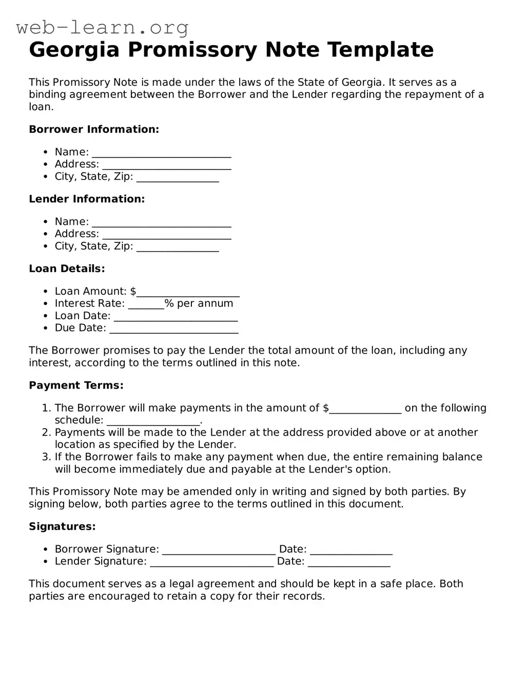 Attorney-Approved Promissory Note Document for the State of Georgia