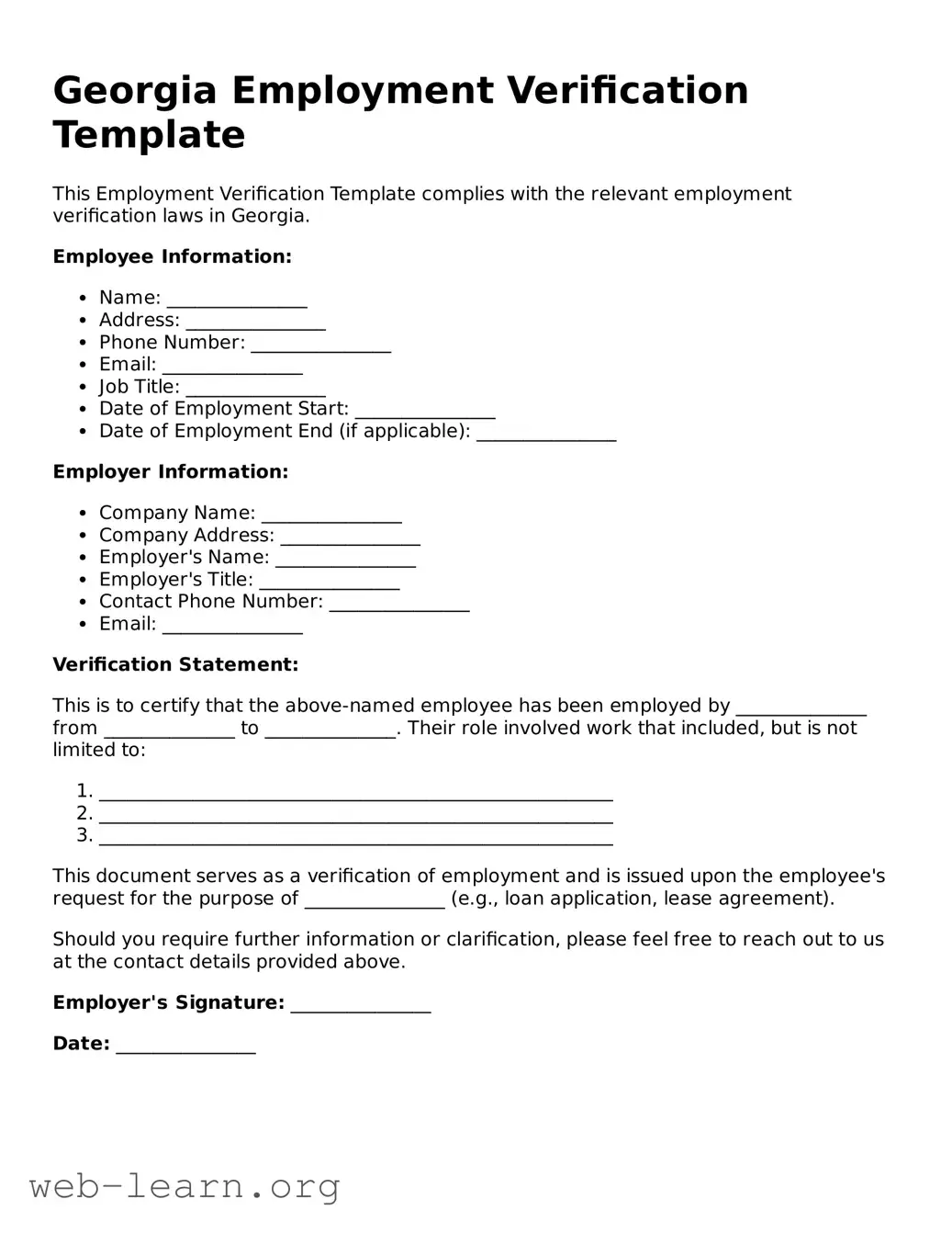 Attorney-Approved Employment Verification Document for the State of Georgia