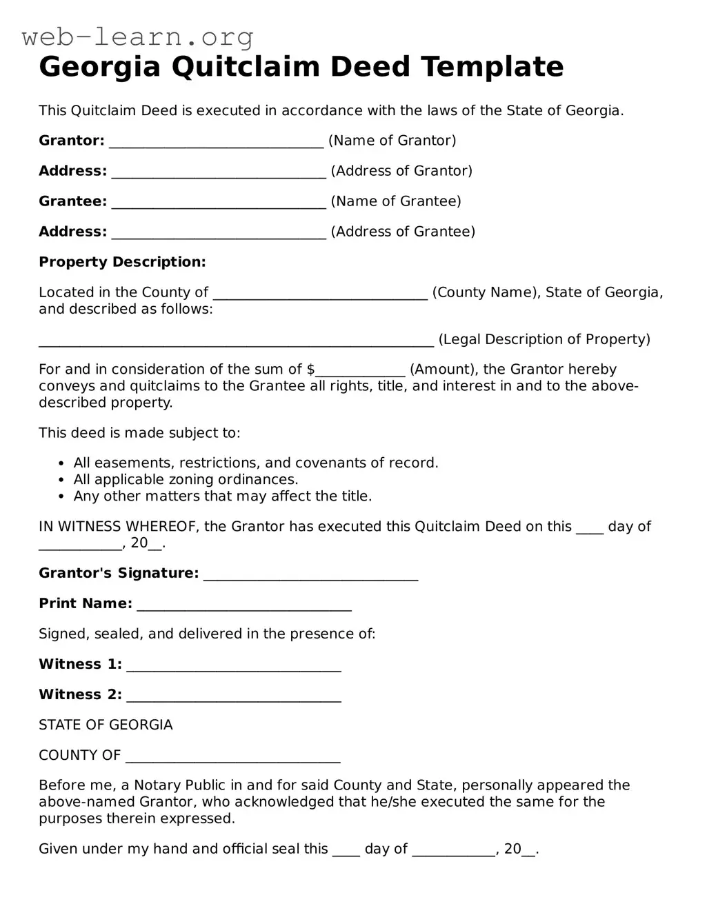 Attorney-Approved Quitclaim Deed Document for the State of Georgia