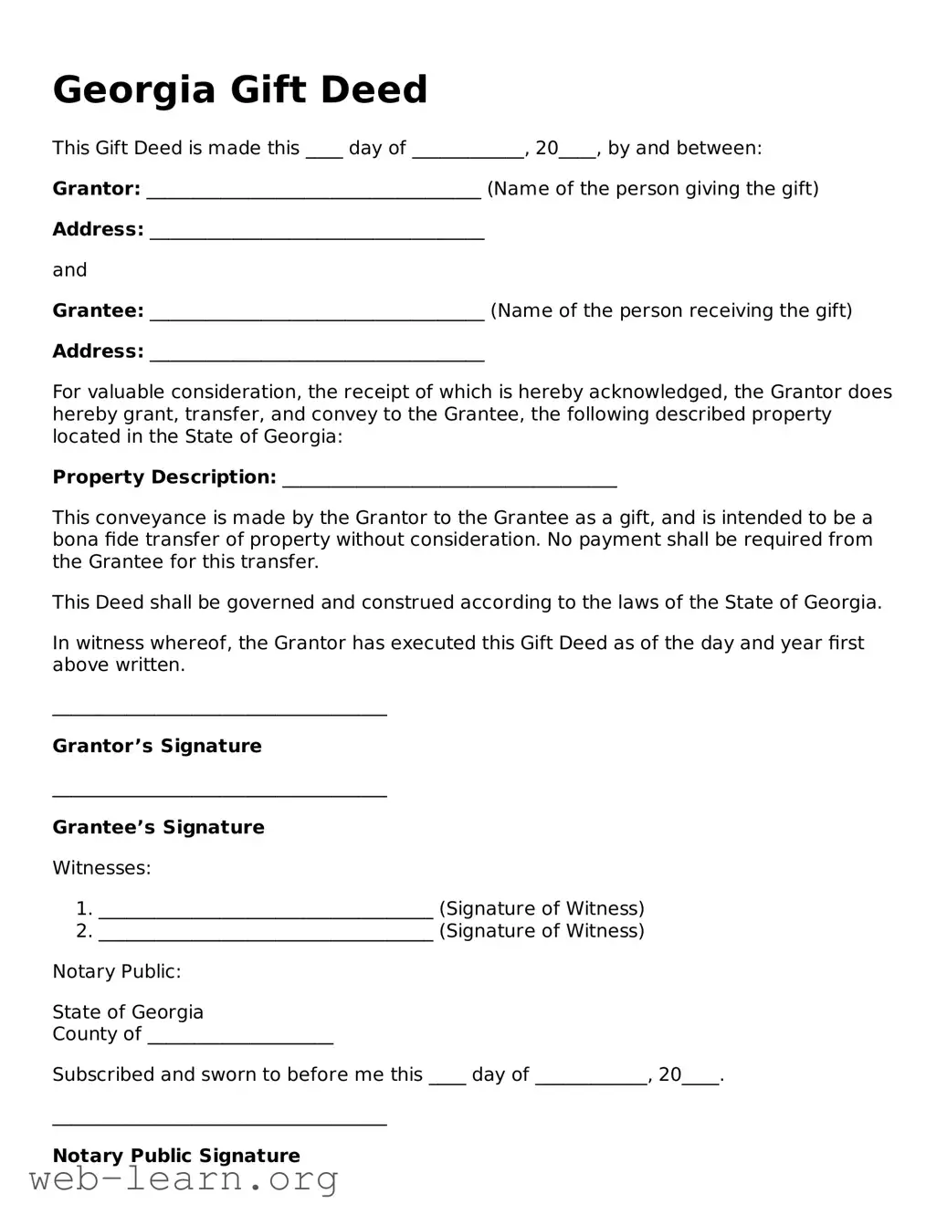 Attorney-Approved Gift Deed Document for the State of Georgia