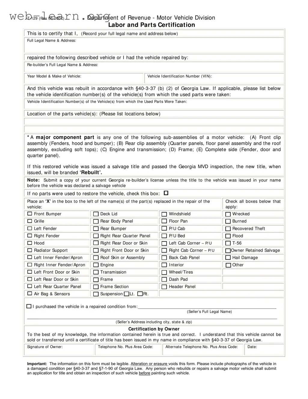 Blank Georgia T 129 Form