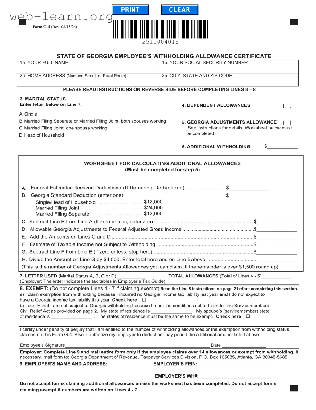 Blank G 4 Georgia Form