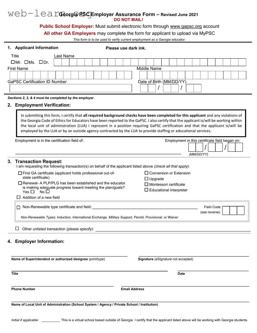Blank Georgia Psc Employer Assurance Form