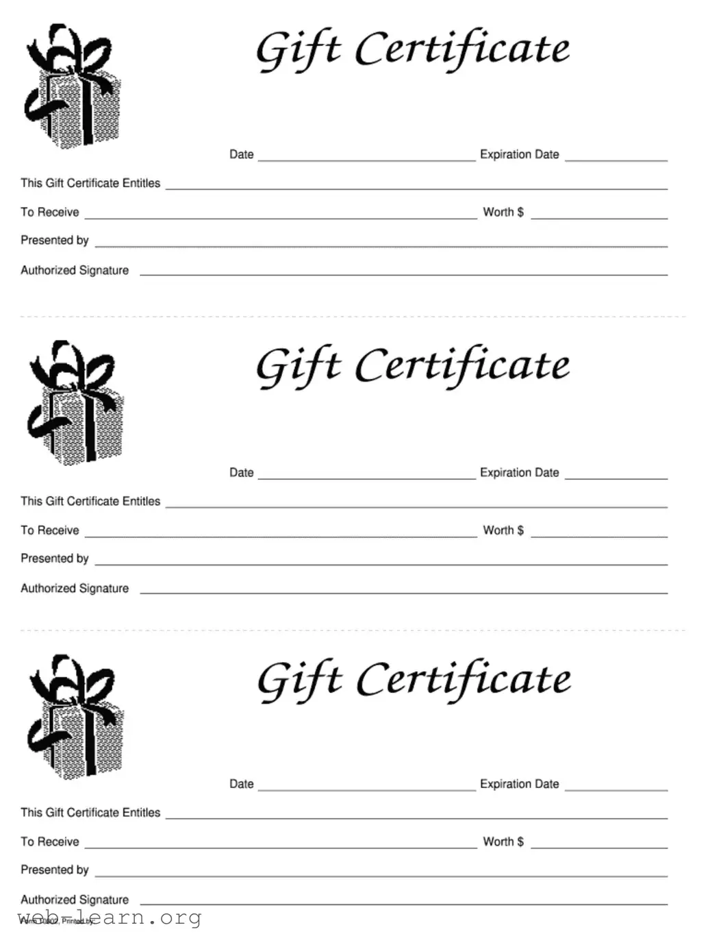 Blank Gift Certificate Form