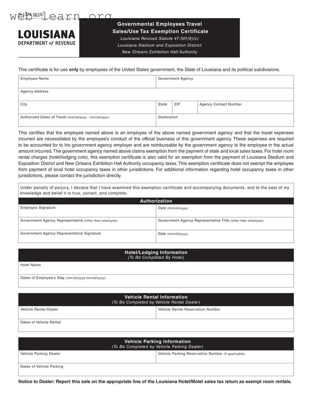 Blank Louisiana R 1376 Form