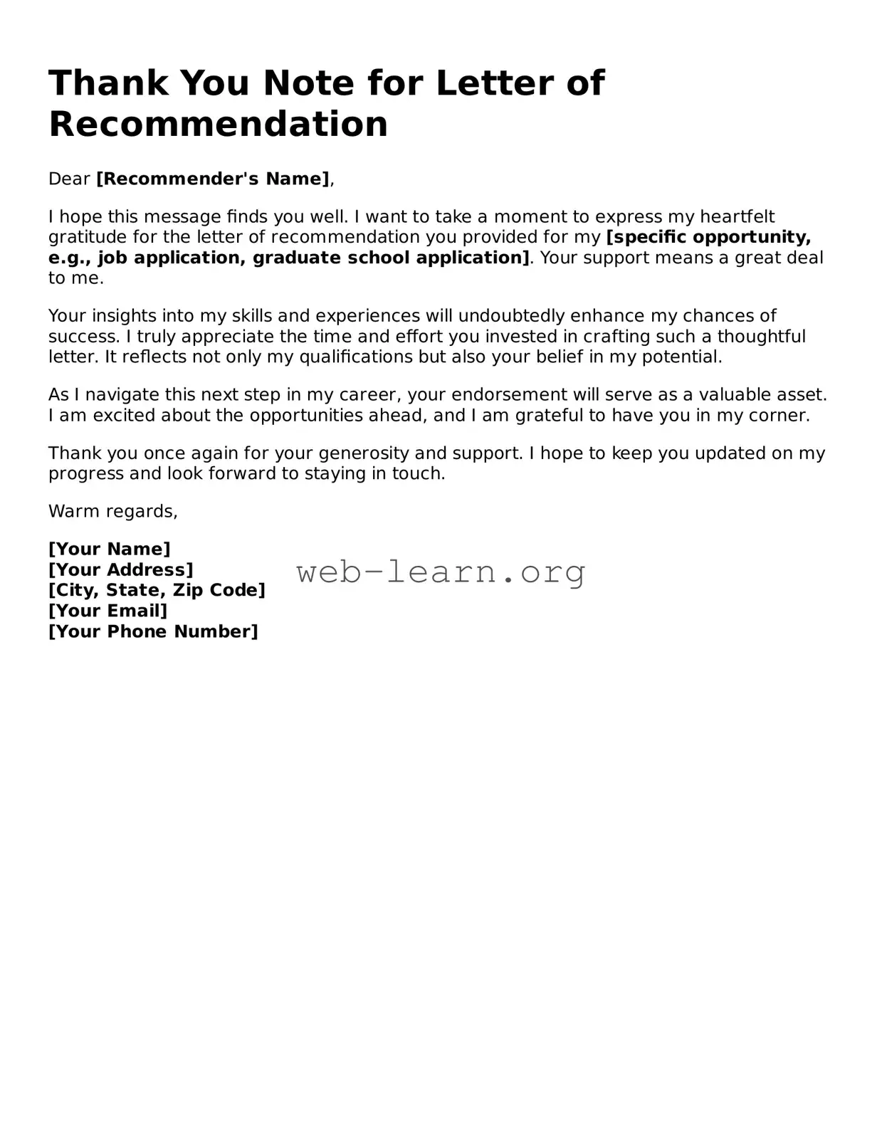 Attorney-Approved Thank You Note for a Letter of Recommendation Template