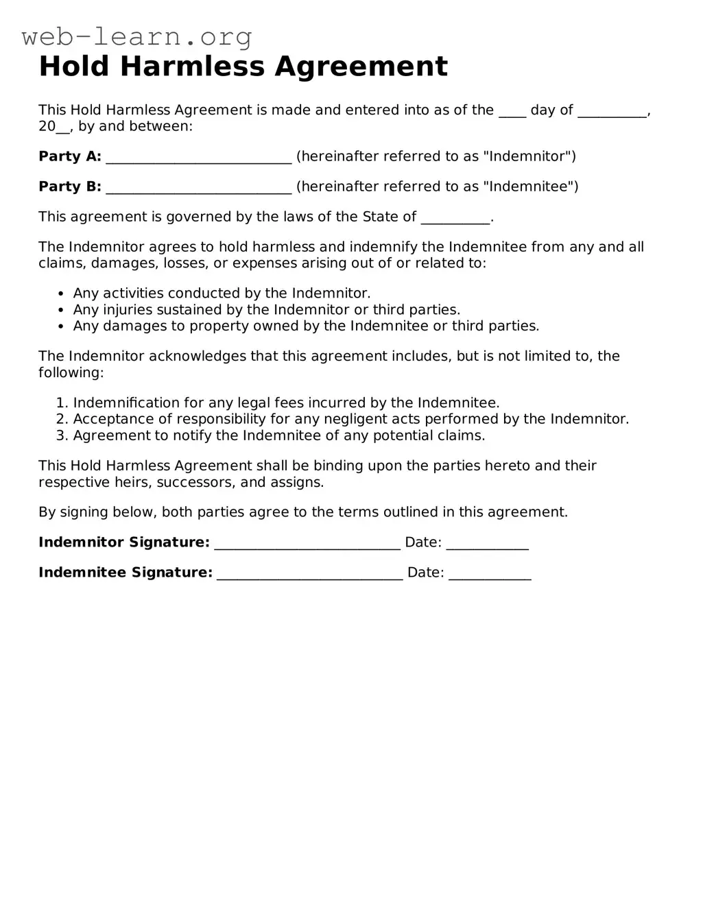 Attorney-Approved Hold Harmless Agreement Template