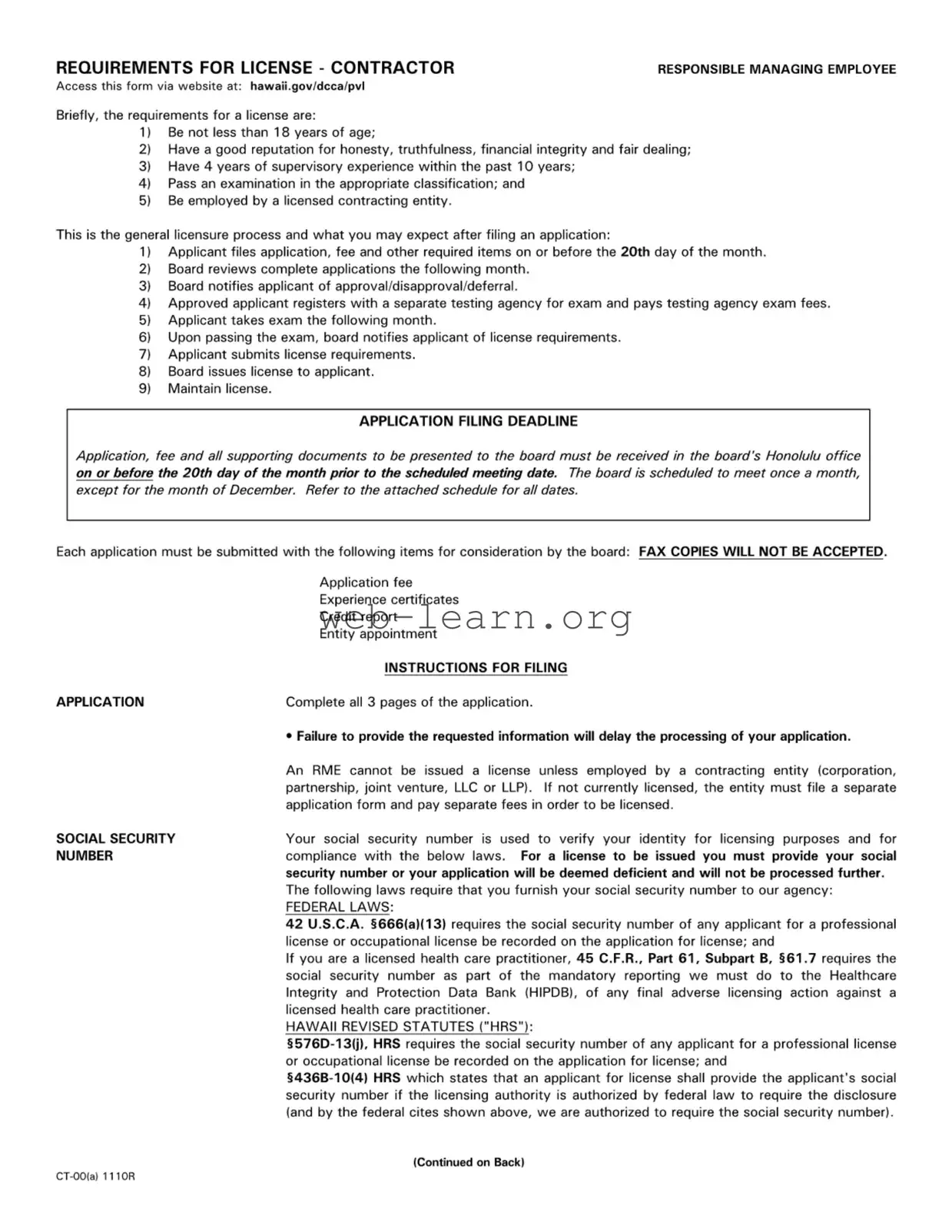 Blank Responsible Managing Employee Hawaii Form