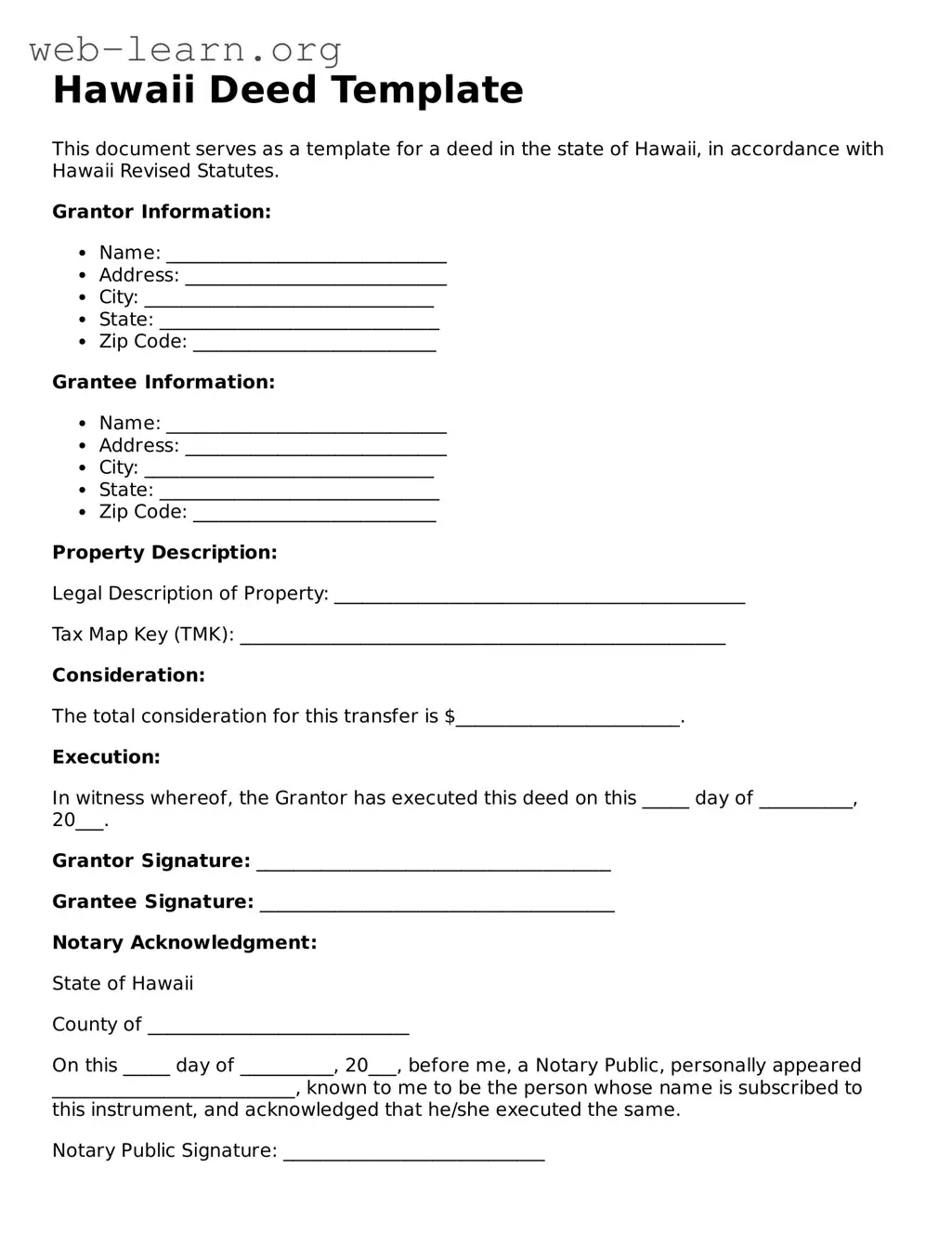 Attorney-Approved Deed Document for the State of Hawaii