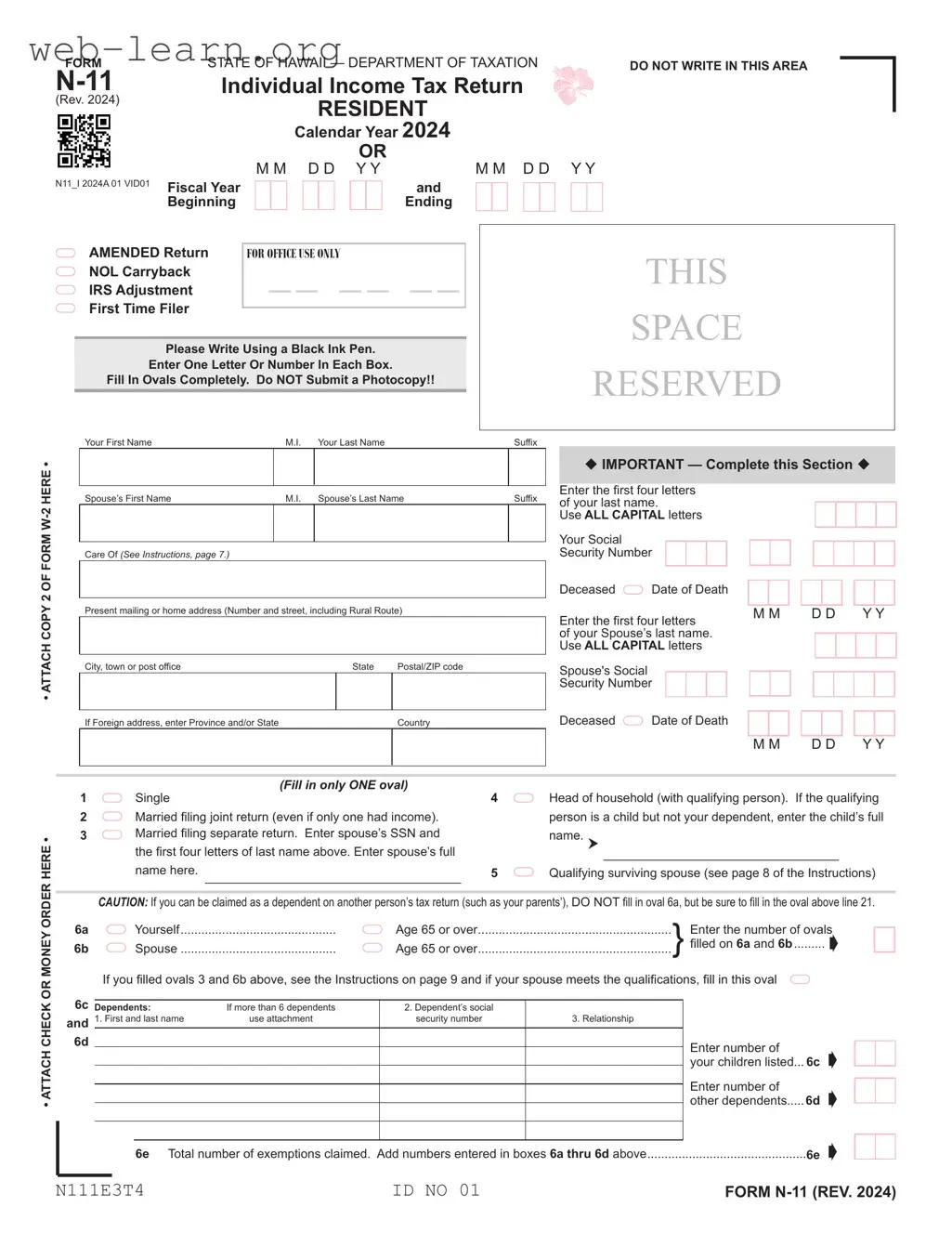 Blank Hawaii N 11 Form