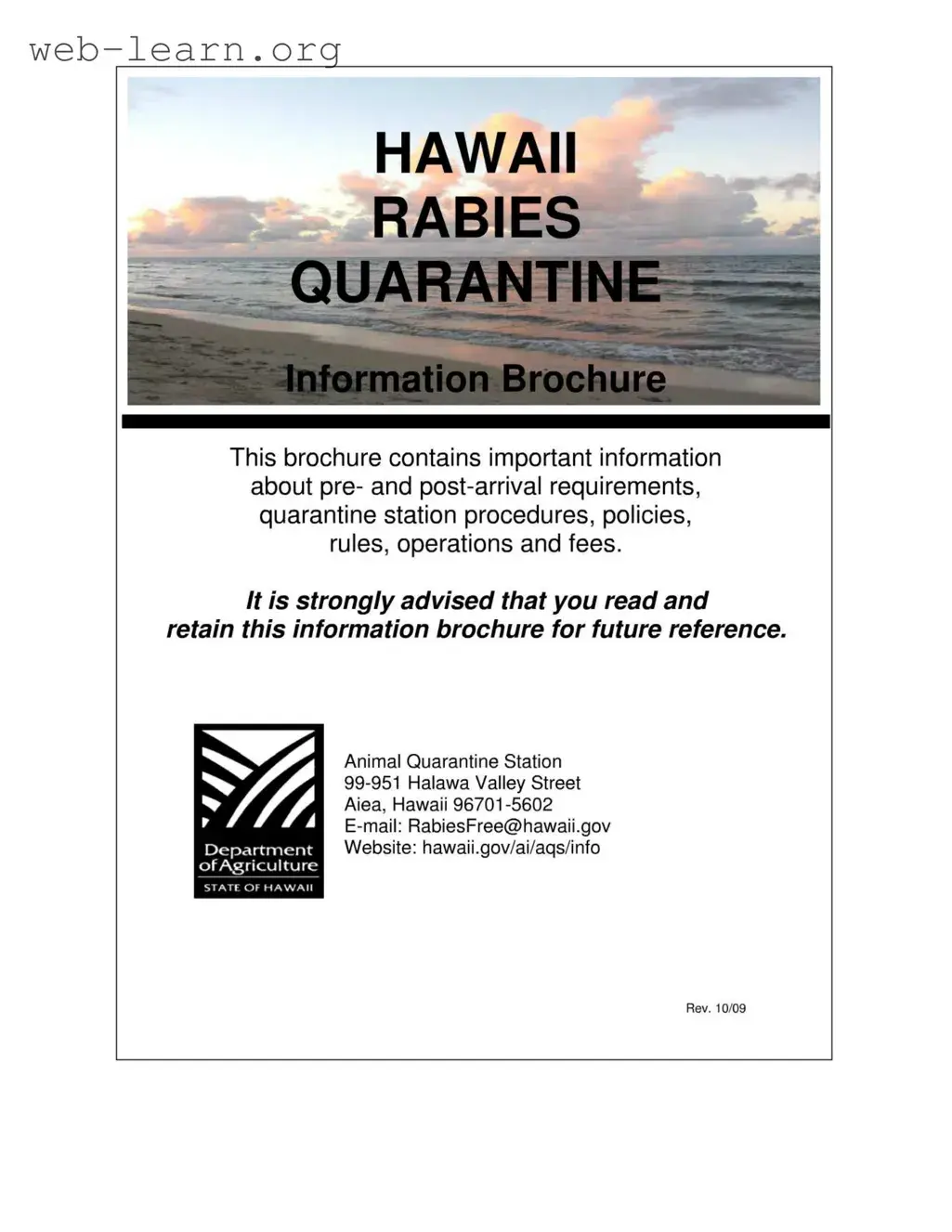 Blank Hawaii Quarantine Form