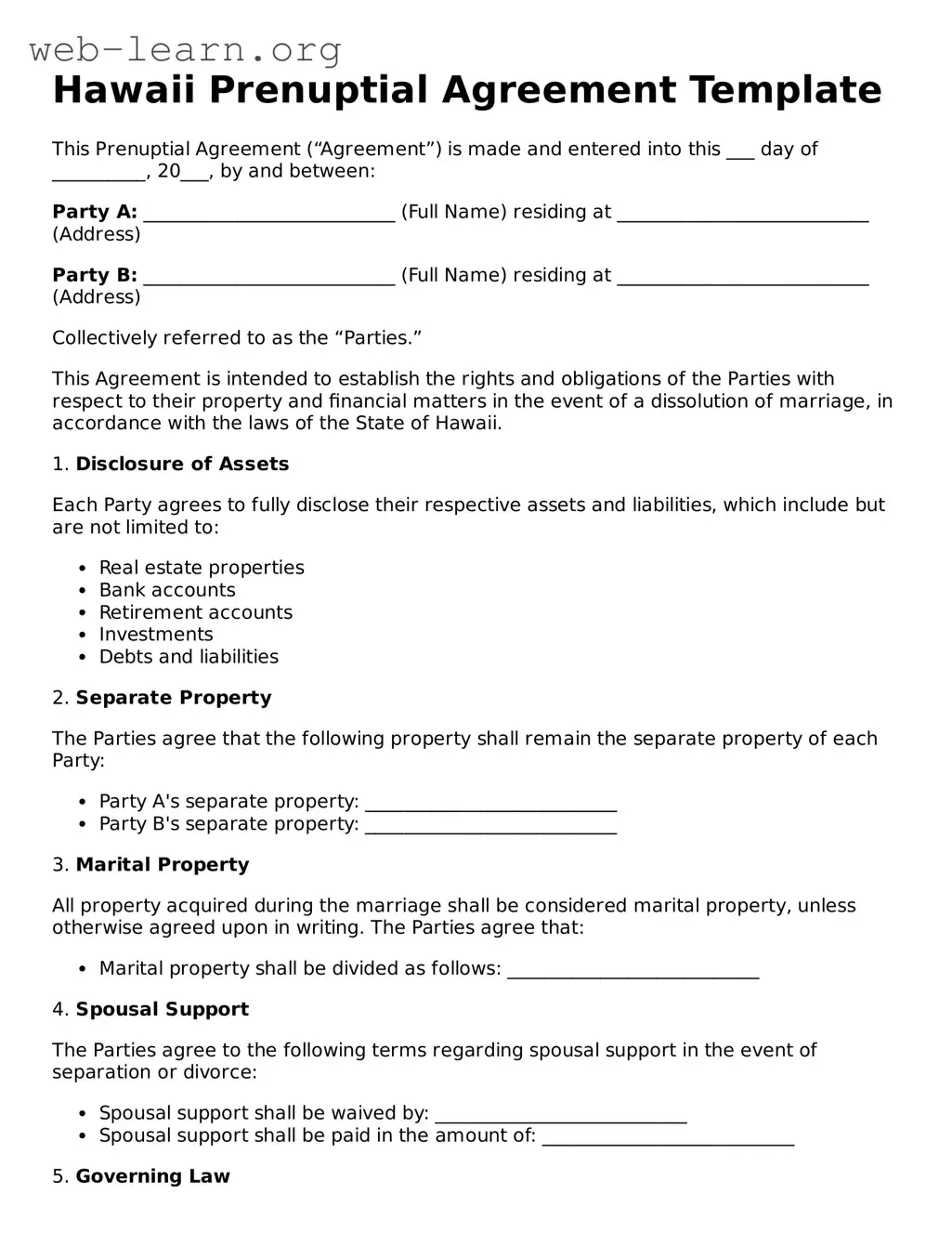 Attorney-Approved Prenuptial Agreement Document for the State of Hawaii