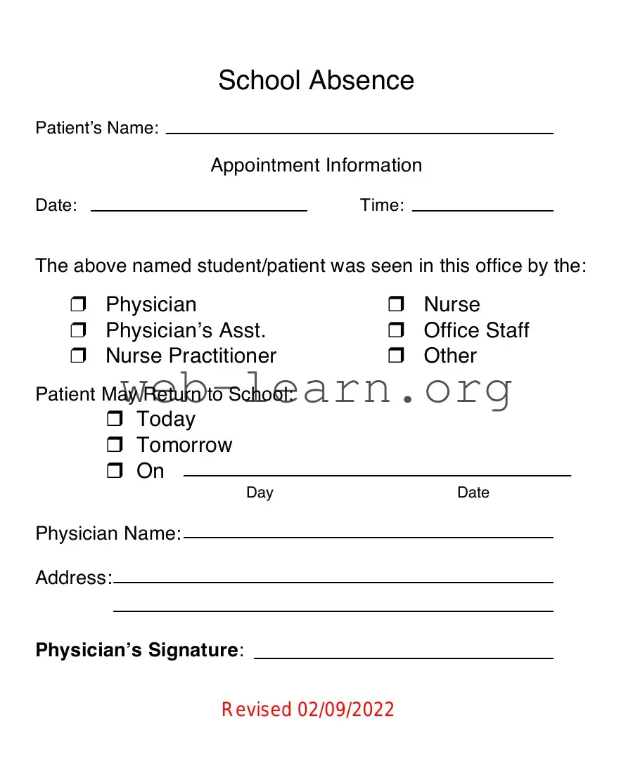 Blank School Absence Form