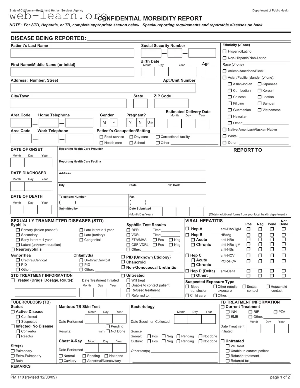 Blank California Pm110 Form