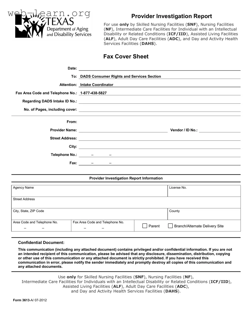 Blank 3613 A Form