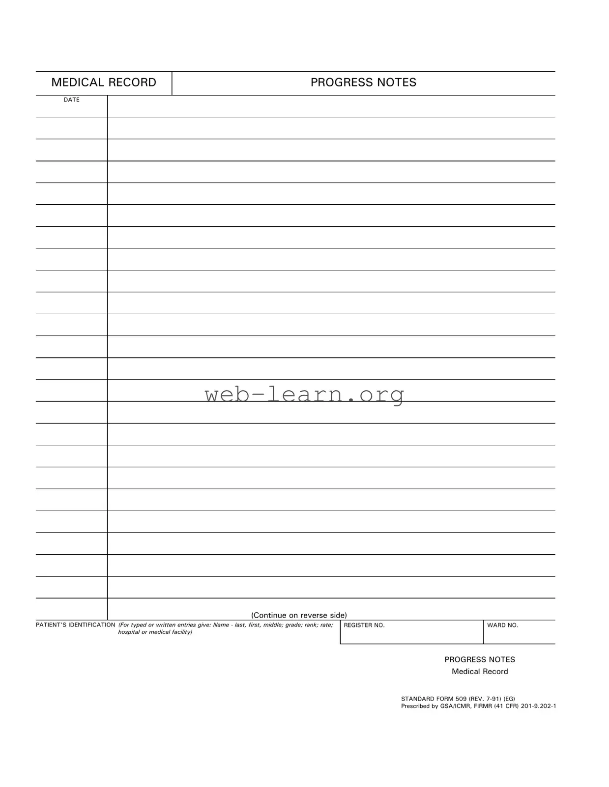 Blank Progress Notes Form