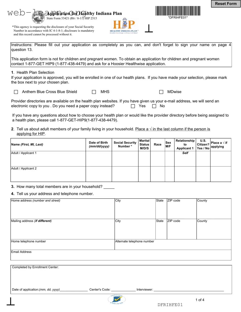 Blank Indiana 53421 Form
