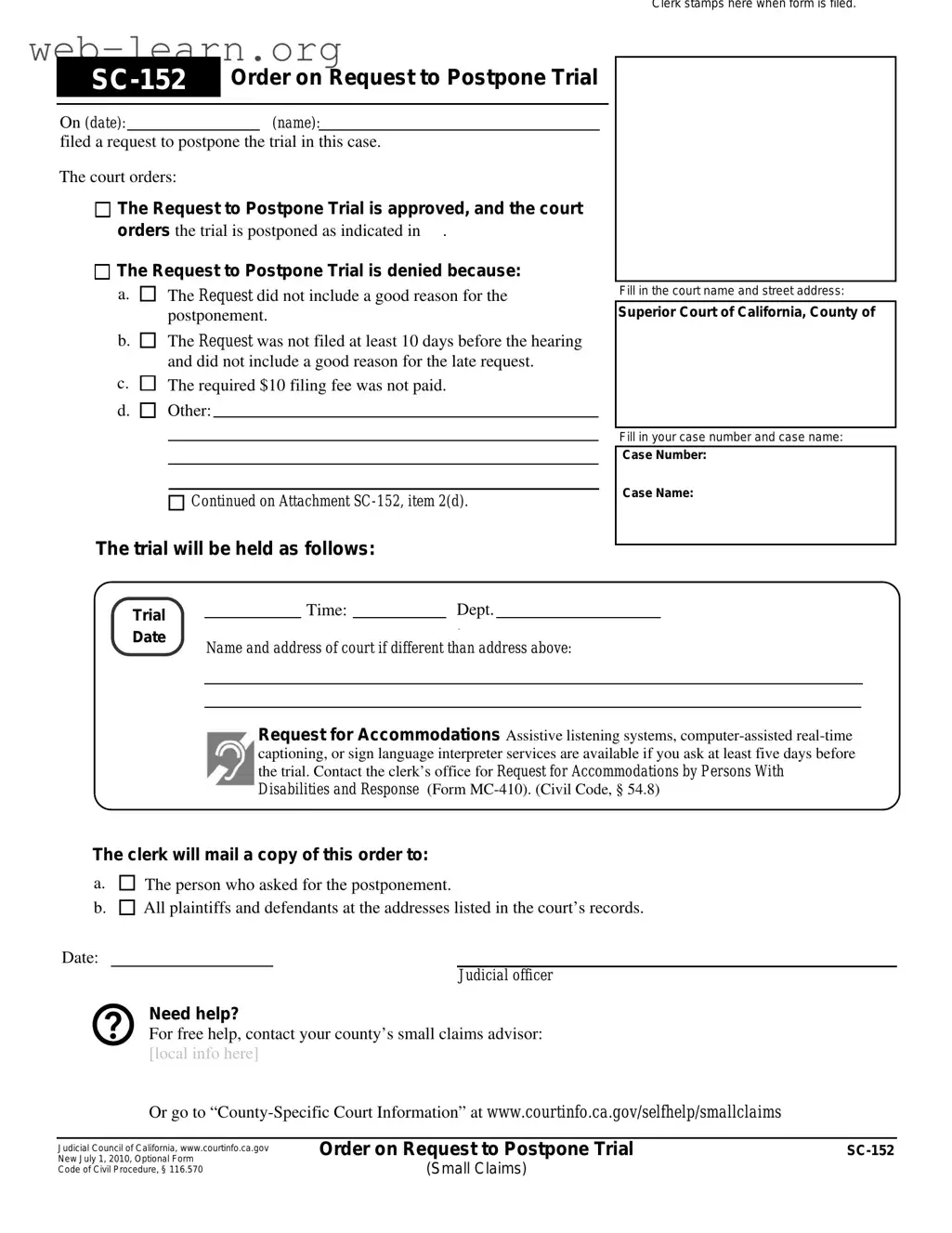 Blank California Sc 152 Form