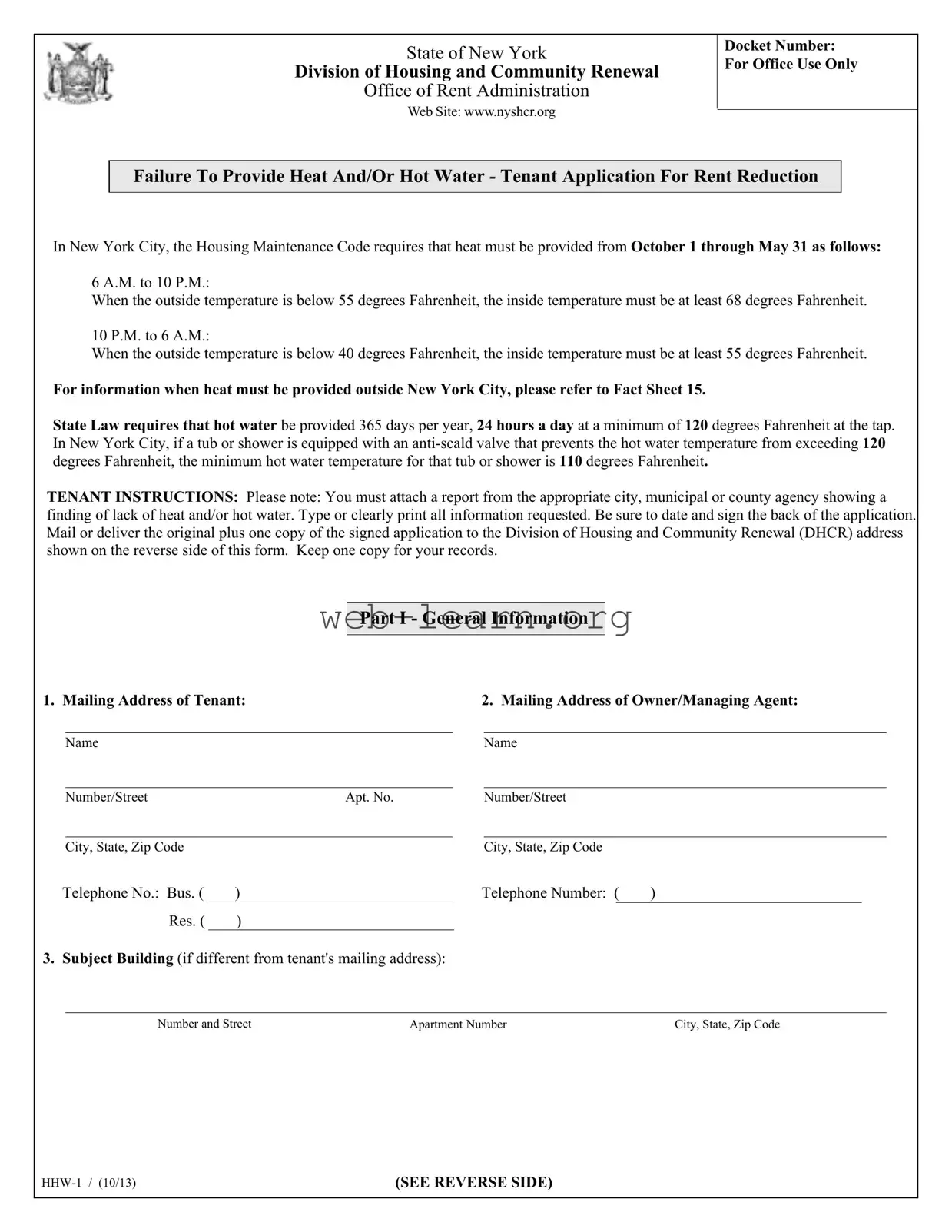 Blank New York Hhw 1 Form