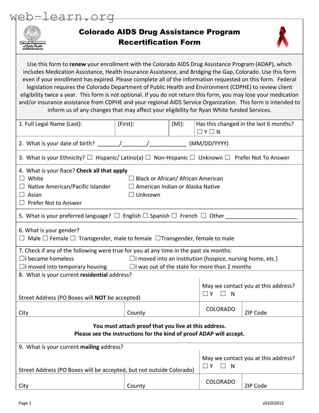 Blank Adap Colorado Form