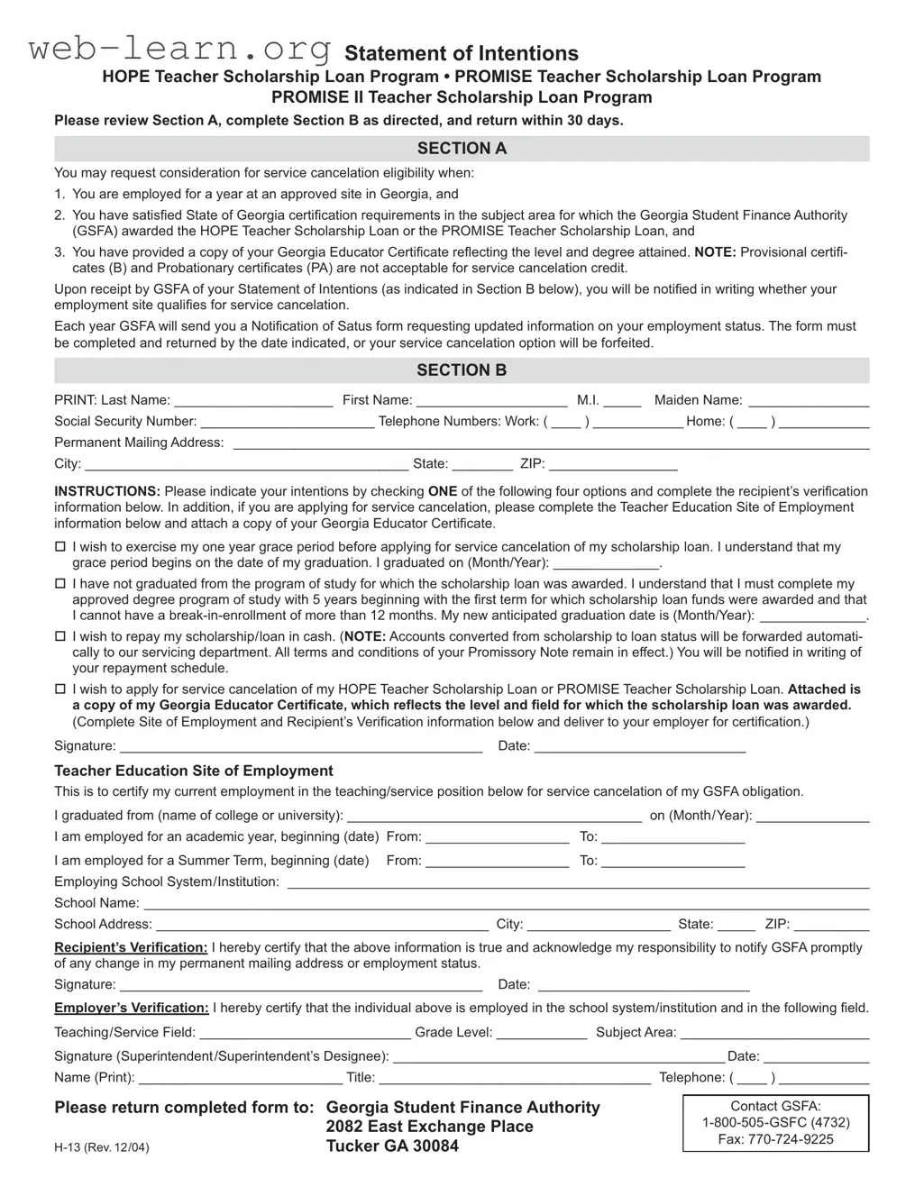 Blank Georgia H 13 Form