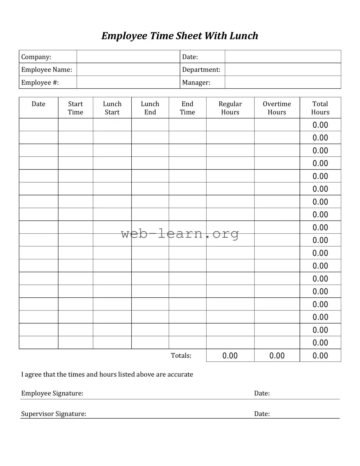 Blank Time Card Form