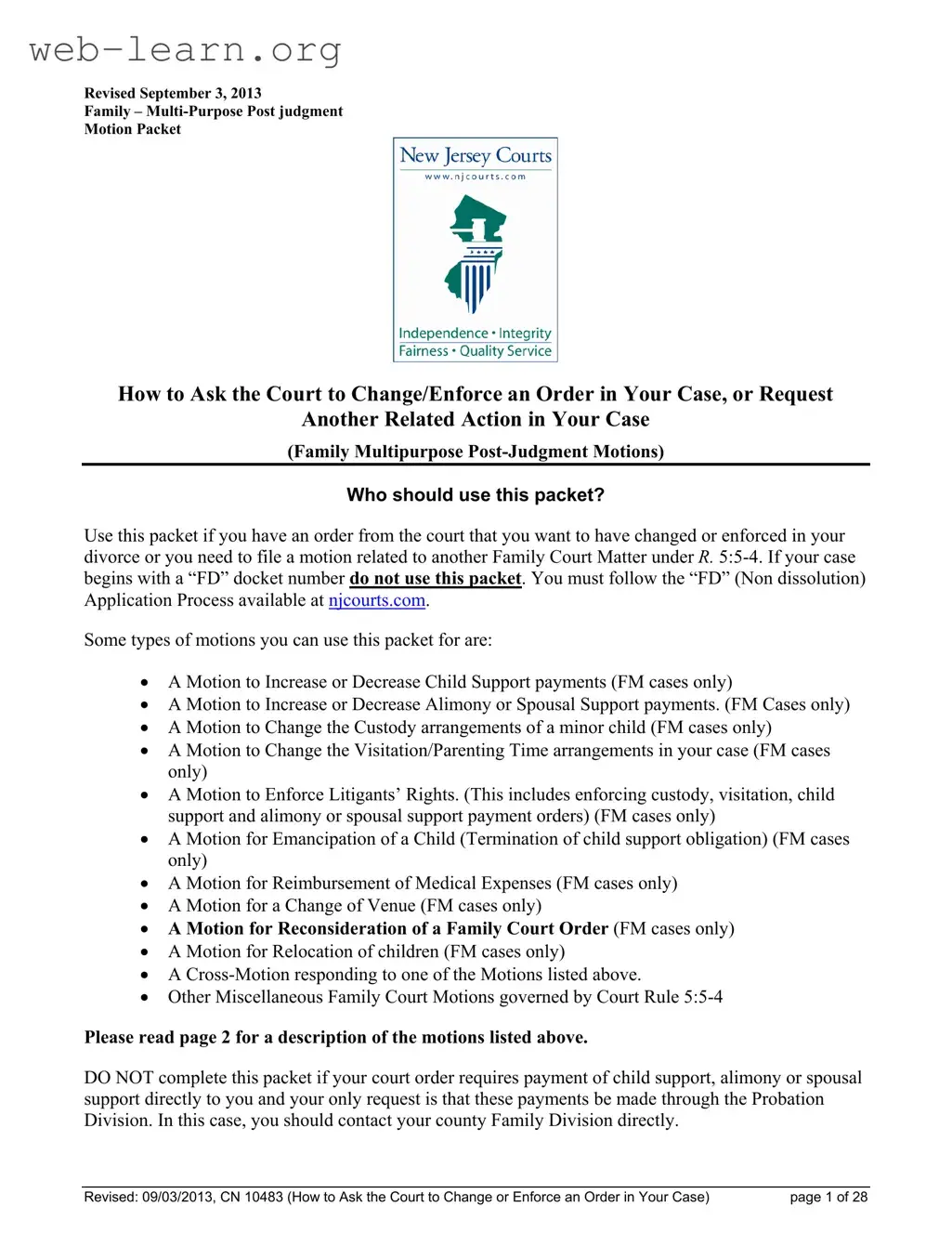 Blank Fm Motion Nj Family Court Form