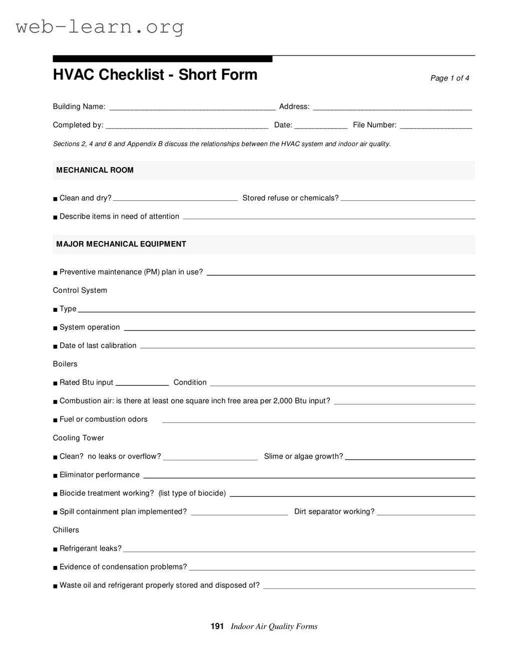 Blank Hvac Inspection Checklist Form
